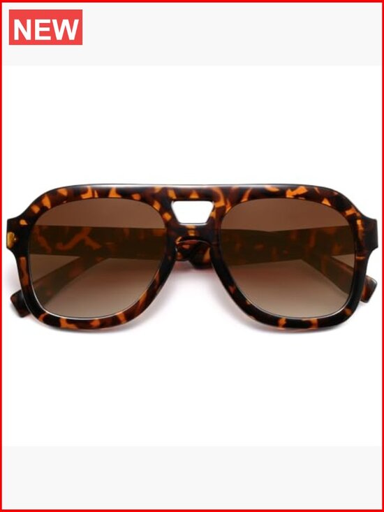 Oversized Retro Square Sunglasses with Double Bridge Chunky Aviator Style main image 5
